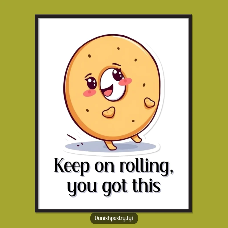 Funny Free Printable Bagel Wall Art: Determined Pastry Downloadable Art for Kitchen