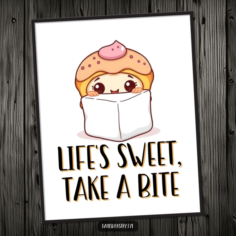 Funny Free Printable Wall Art: Danish Pastry Peeking Behind Sugar Cube, Curious & Sweet Downloadable Decor
