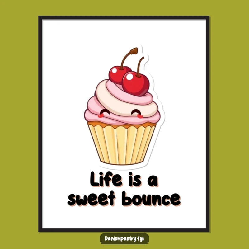 Free Printable Wall Art: Bouncing Cupcake with Cherry - Humorous Downloadable Decor