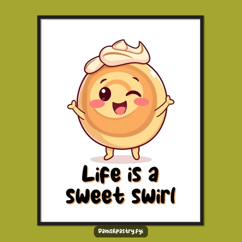 Funny Free Printable Cinnamon Roll Wall Art: Dancing Pastry Downloadable Art for Kitchen Decor