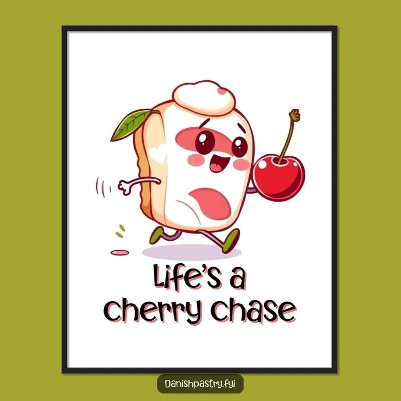 Free Printable Wall Art: Danish Pastry Chasing Cherry Funny Decor