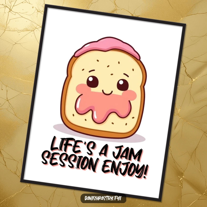 Funny Free Printable Wall Art: A cute scone with jam blushing and shyly waving, adding sweet humor to any room.