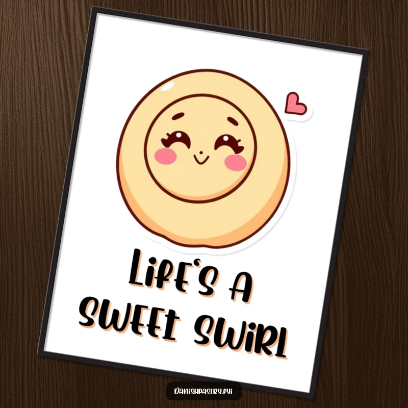Funny Free Printable Wall Art: Cinnamon roll character with a happy swirl, blowing a kiss, creating a sweet and cheerful visual.