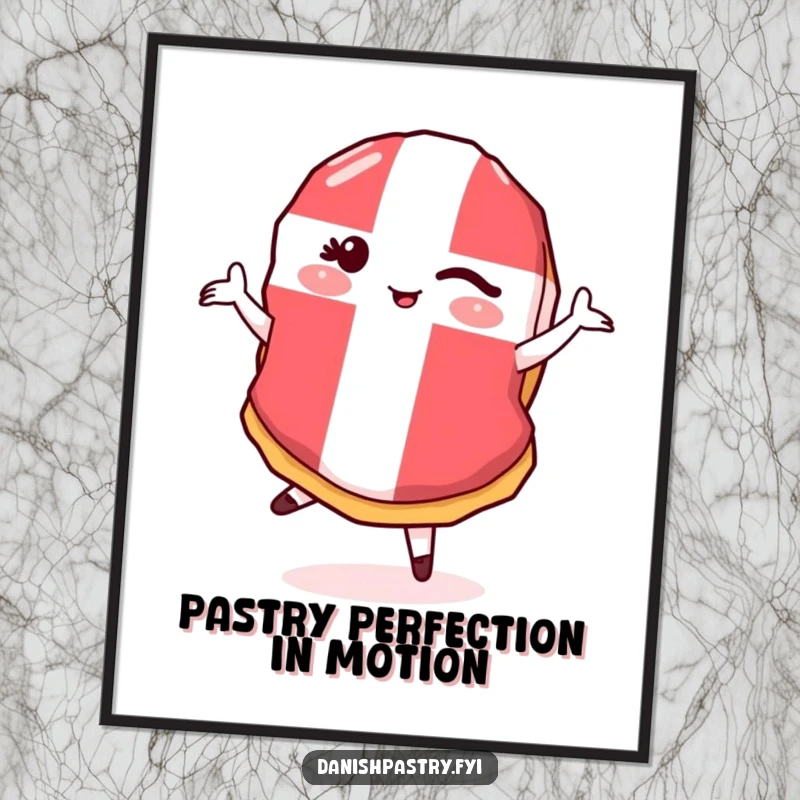 Funny Free Printable Wall Art: A Danish flag pastry winks playfully as it performs a delightful pirouette, adding flair.