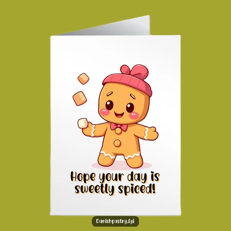 Free Printable Birthday Card: Gingerbread Juggler Funny Downloadable Gift