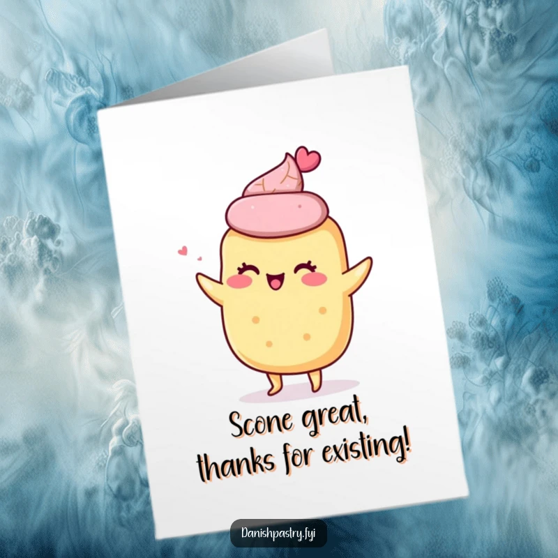 Funny Free Printable Birthday Card: A giddy scone does a little shimmy, full of birthday spirit.