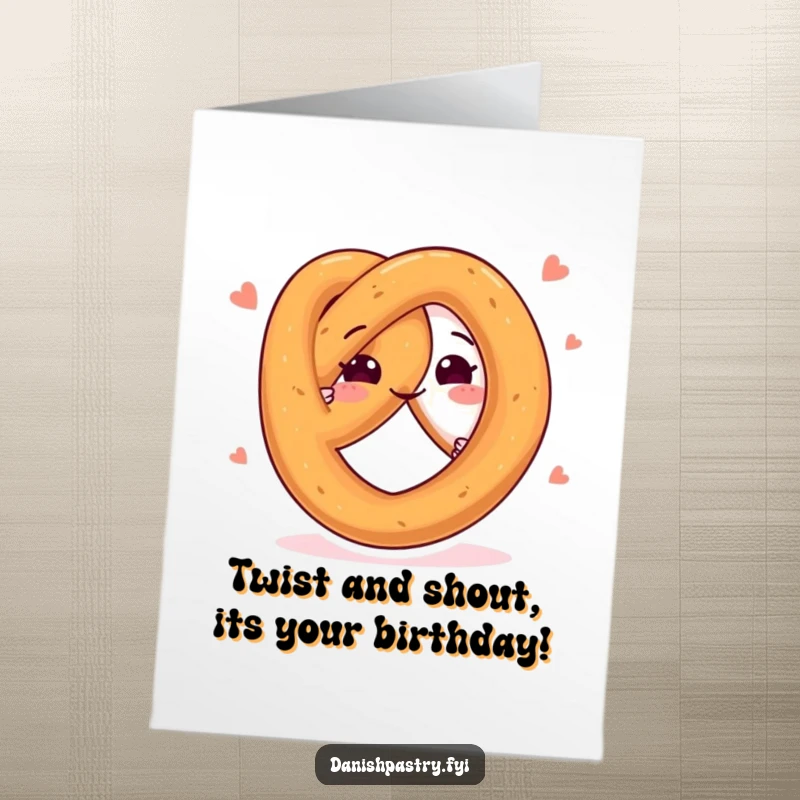 Funny Free Printable Birthday Card: A happy pretzel twists playfully, radiating pure birthday joy.