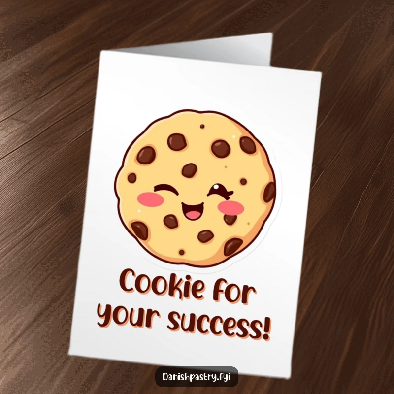 Funny Free Printable Congratulations Card showing a giggling chocolate chip cookie giving a cheeky wink, celebrating achievements.