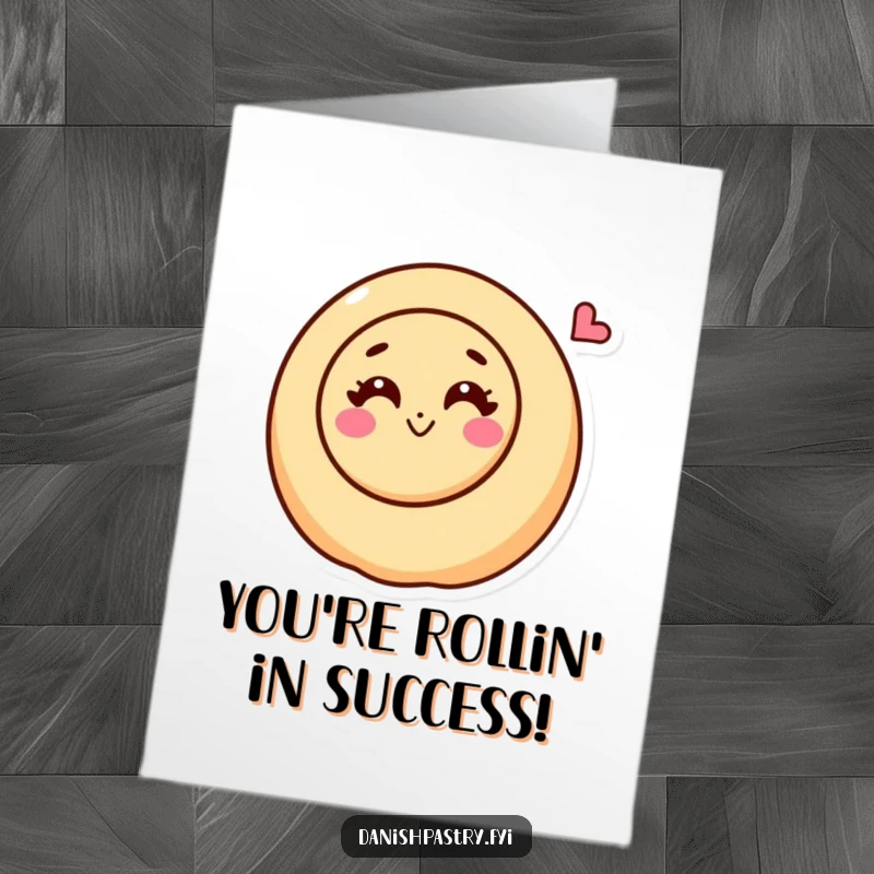 Funny Free Printable Congratulations Card: Cinnamon roll character with a happy swirl, blowing a kiss to celebrate someone's success.