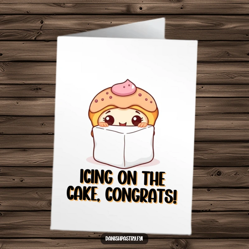 Funny Free Printable Congrats Card: Danish Pastry Peeking Behind Sugar Cube, Secretive & Sweet Downloadable Art