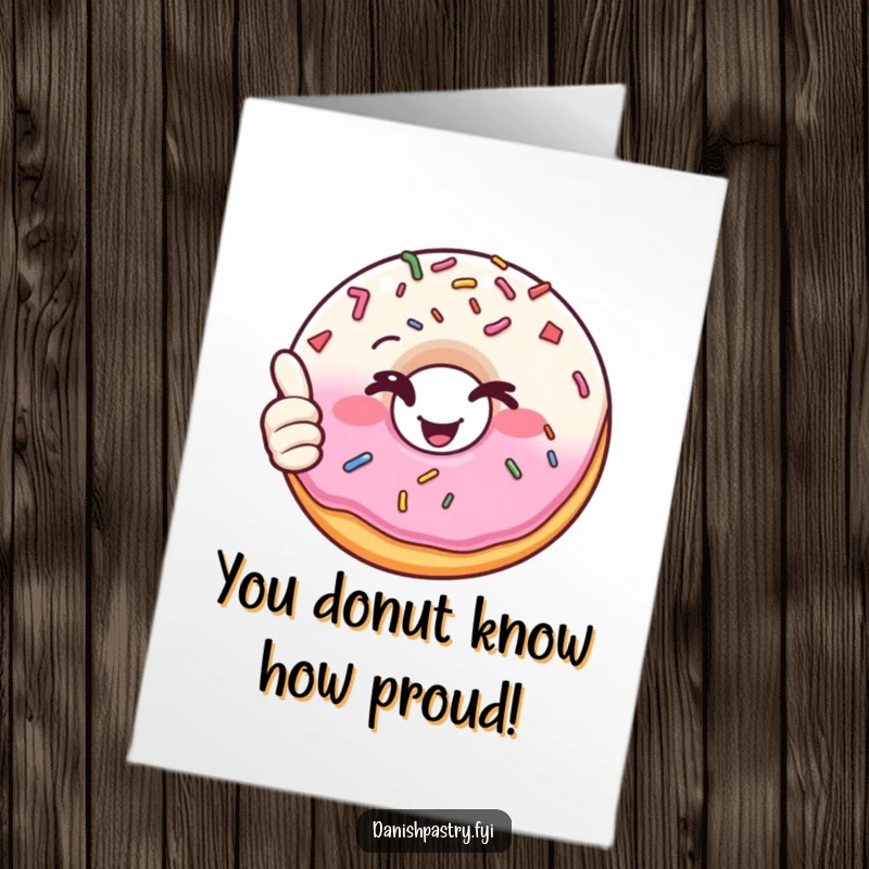 Funny Free Printable Congratulations Card: A happy donut with sprinkles winks and gives a thumbs up for your success.