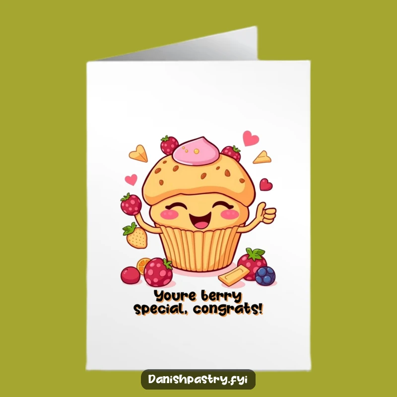 Free Printable Congrats Card: Muffin Juggling Berries Funny Downloadable Gift