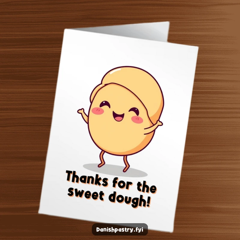 Funny Free Printable Thank You Card: A smiling croissant with tiny legs performs a cheerful jig, a fun DIY thank you.