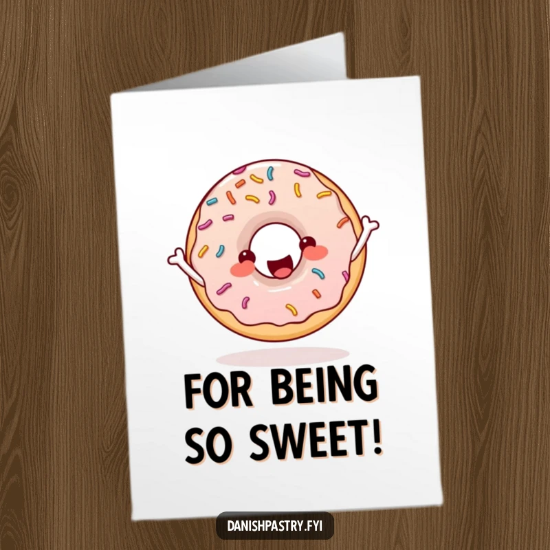 Funny Free Printable Thank You Card showing a happy donut skipping rope, expressing cheerful gratitude.