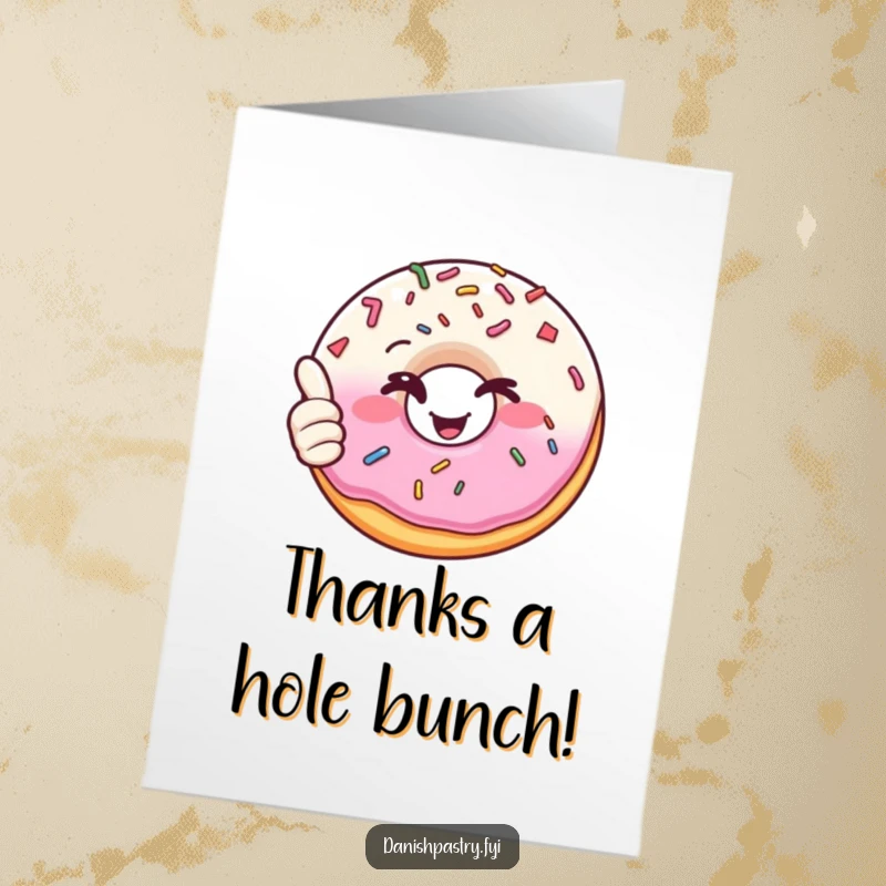 Funny Free Printable Thank You Card: A happy donut with sprinkles winking and giving a thumbs up to say thanks.