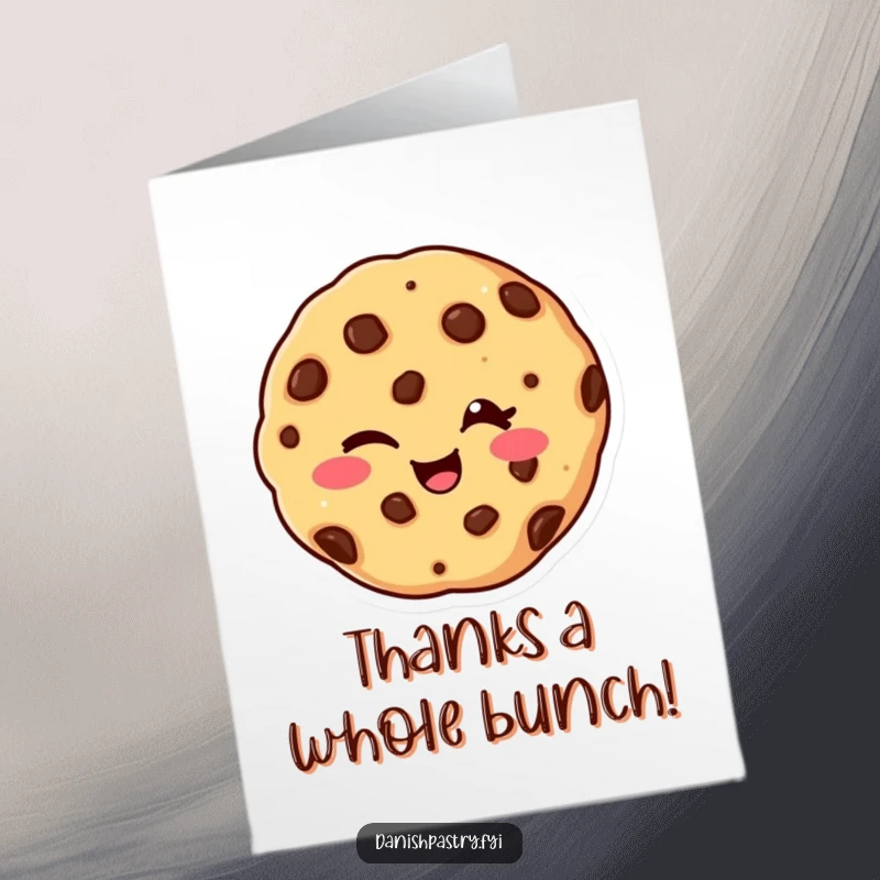 Funny Free Printable Thank You Card featuring a happy chocolate chip cookie winking, expressing heartfelt thanks with humor.