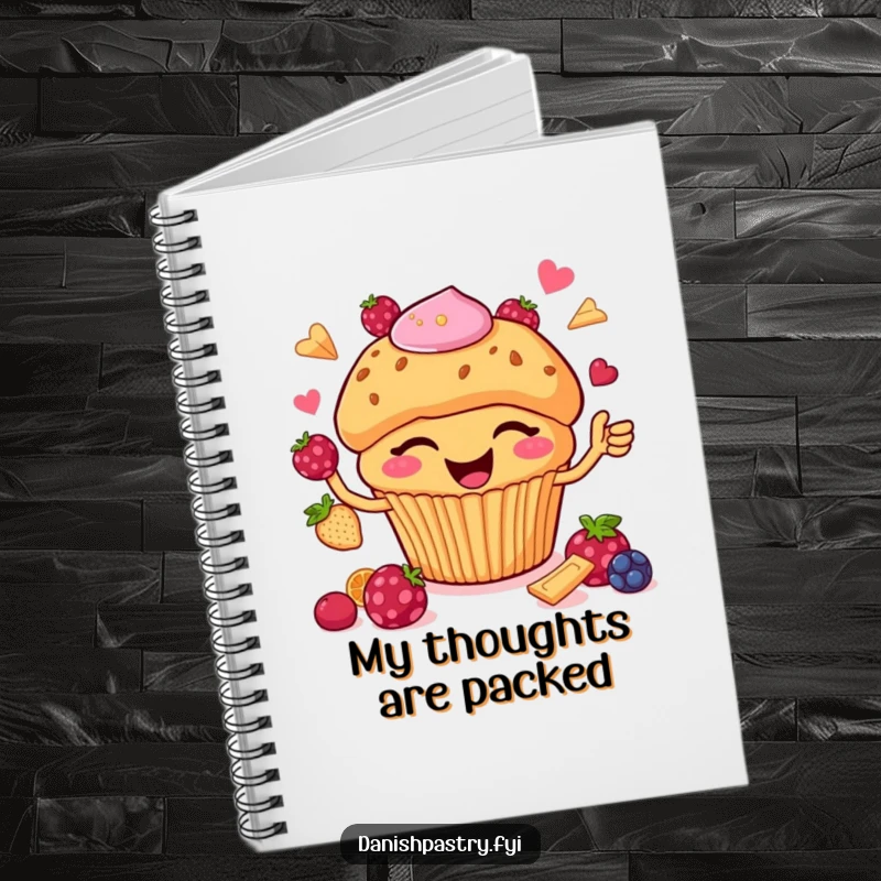 Funny Notebook: A happy muffin with chips winks while juggling berries, perfect for jotting down sweet ideas and funny notes.