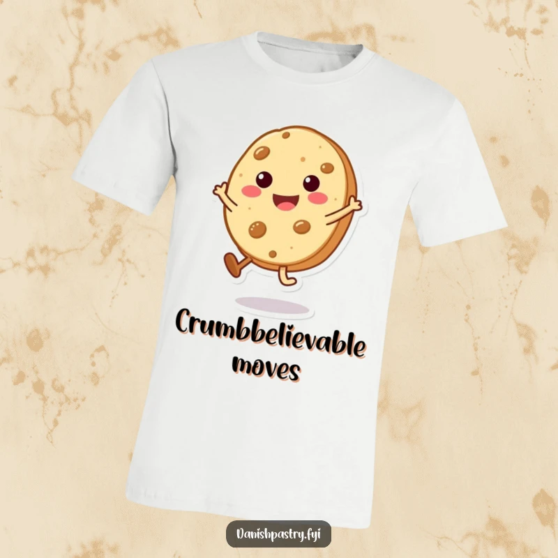 Funny Cookie T-Shirt showcasing a smiling character performing a tiny cartwheel, embodying sweet and energetic happiness.