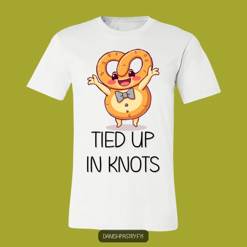 Funny Pretzel Somersault T-Shirt: Grinning Bow Tie Snack Tee Gift