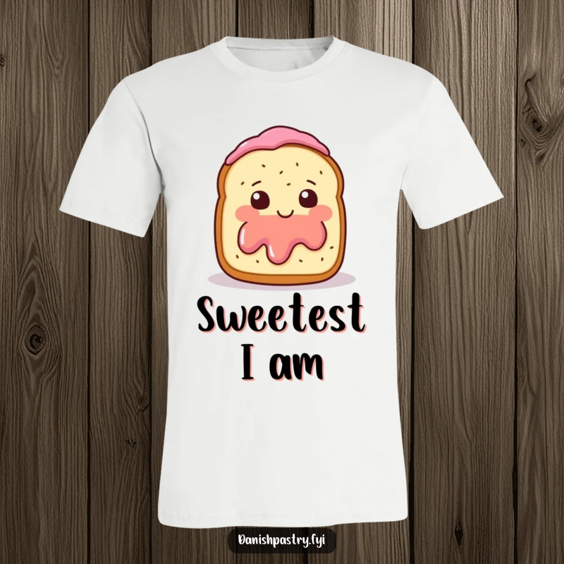 Funny T-Shirt with a smiling scone character holding jam, blushing shyly and waving, perfect for humor lovers.