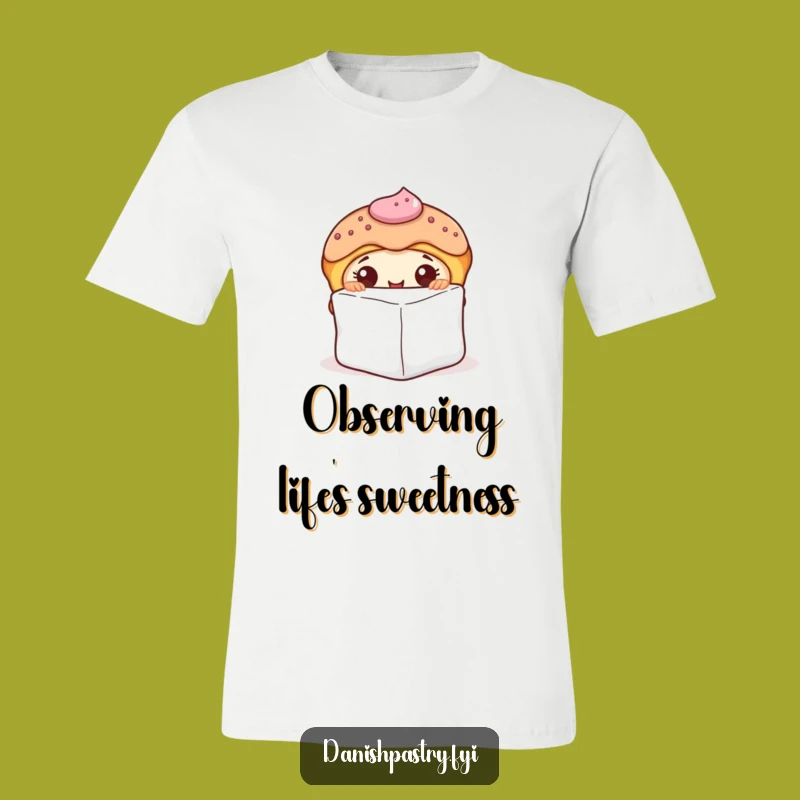 Funny Curious Danish Pastry Peeking T-Shirt - Sweet Playful Apparel Gift
