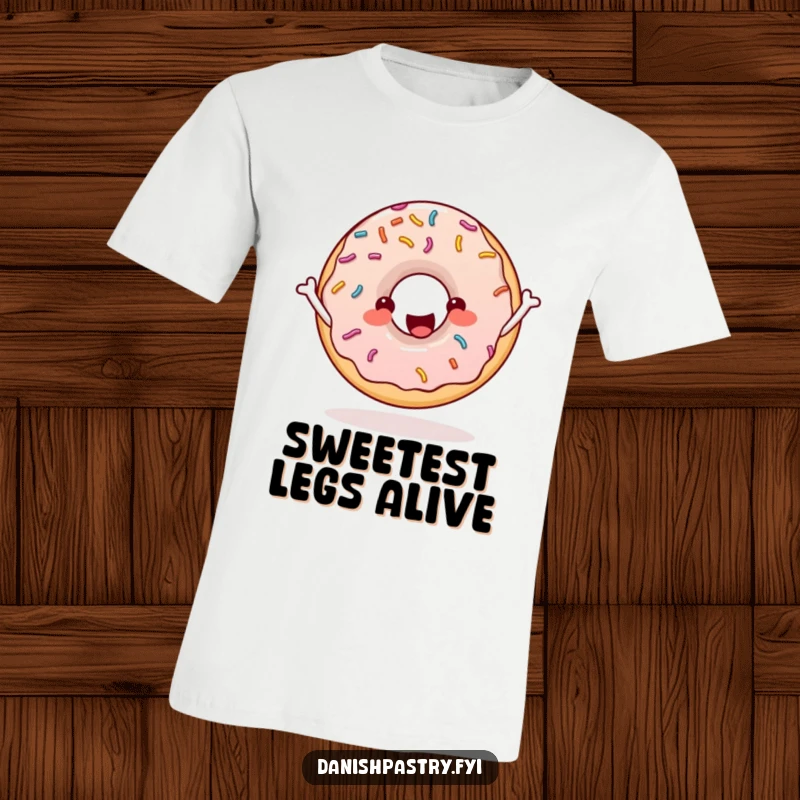 Funny cheerful donut with sprinkles actively skipping rope, a delightful and energetic graphic tee for fitness lovers.