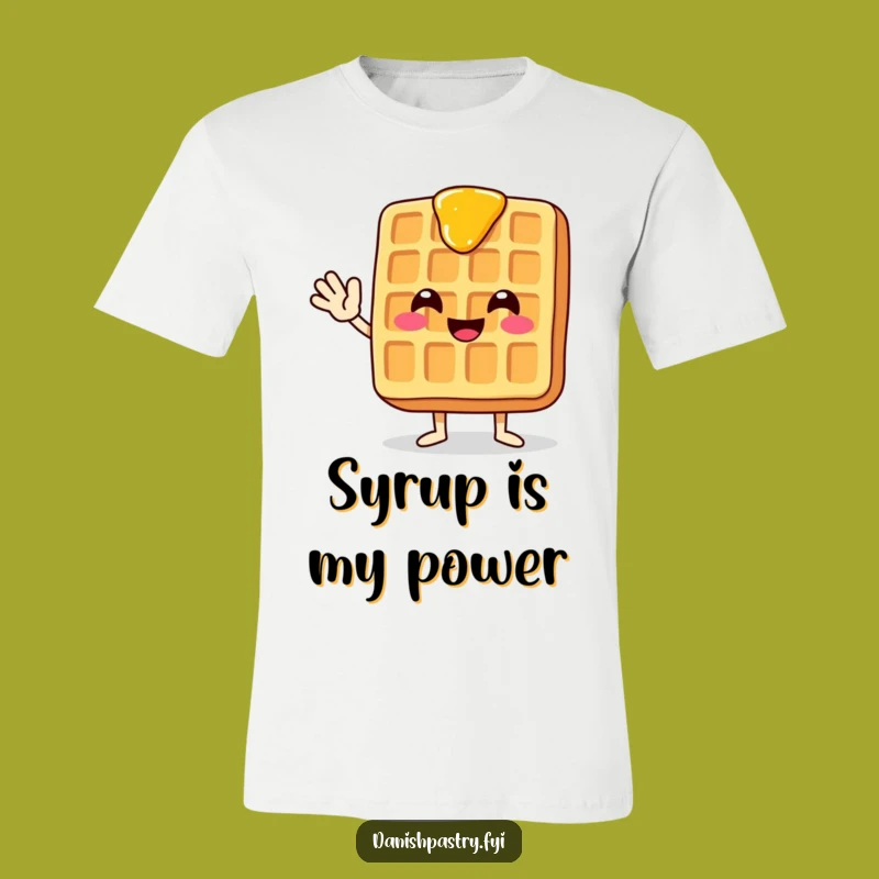 Funny Waving Waffle T-Shirt - Syrup Dripping Happy Breakfast Tee