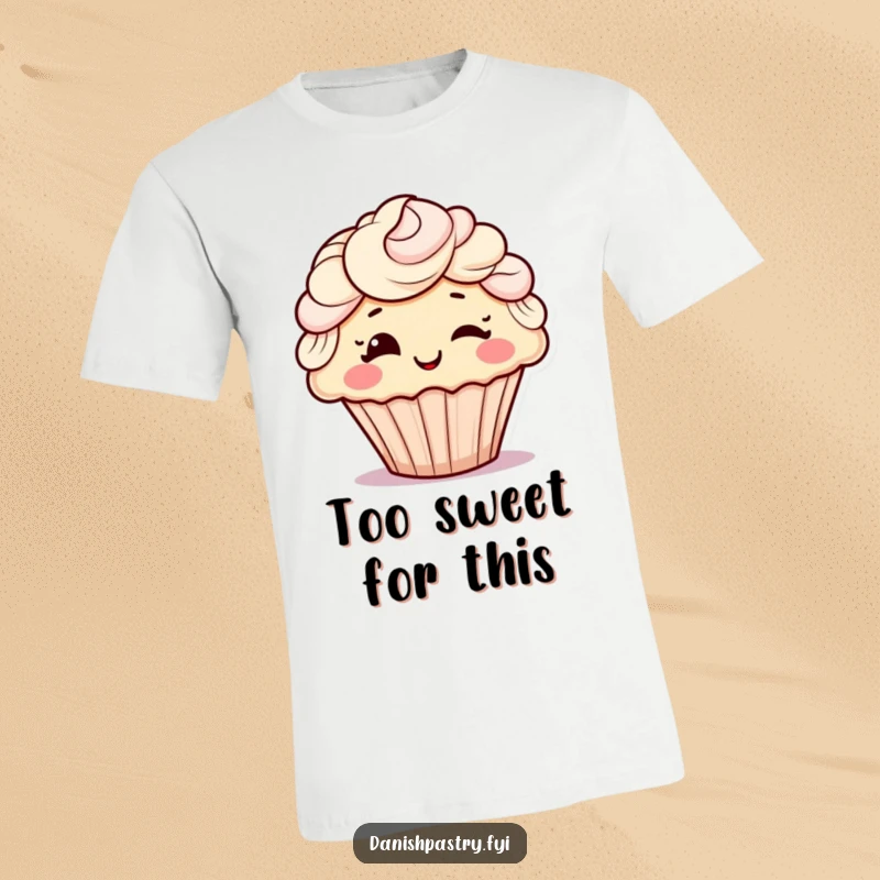 Funny t-shirt featuring a cheerful cupcake with frosting hair playfully winking, a delightful and humorous character graphic.