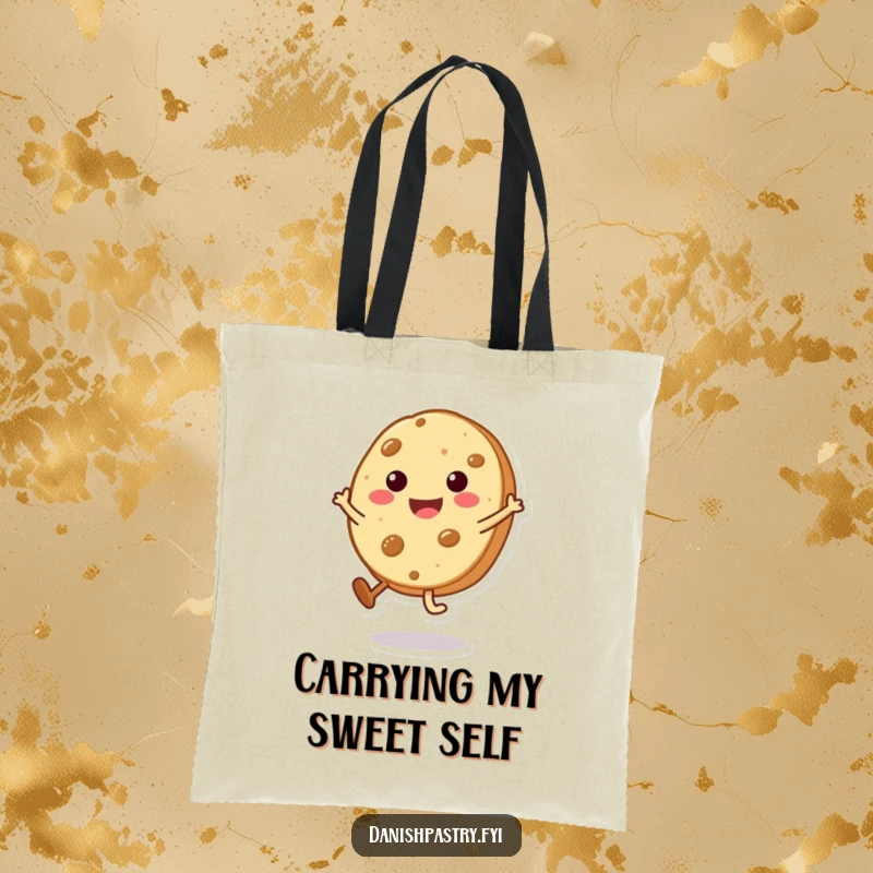 Funny Cookie Cartwheel Tote Bag featuring a smiling character doing a tiny cartwheel, perfect for carrying essentials with sweetness.